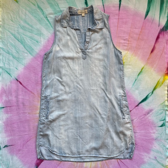 Cloth & Stone Light Wash Denim Sleeveless A-Line V-Neck Shift Dress | Size S - Picture 1 of 13